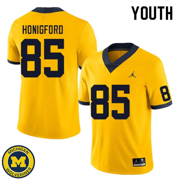 Youth University of Michigan #85 Joel Honigford Yellow Alumni Jersey